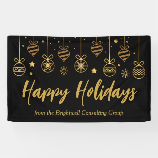 Elegant Black Gold Custom Business Holidparty Spandoek (Horizontaal)