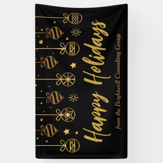 Elegant Black Gold Custom Business Holidparty Spandoek (Verticaal)