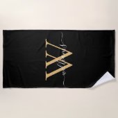 Elegant Black Gold Custom Monogram Script Name Strandlaken (Voorkant)