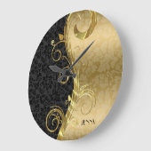 Elegant Black Gold Damascus Gold Swirls Grote Klok (Hoek)