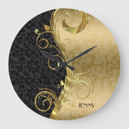 Elegant Black Gold Damascus Gold Swirls Grote Klok