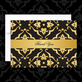 Elegant Black & Gold Damask Bedankkaart