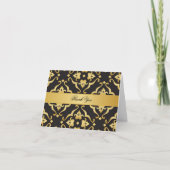 Elegant Black & Gold Damask Bedankkaart (Voorkant)