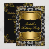 Elegant Black Gold Damask Brocade Birthday Party 2 Kaart (Voorkant / Achterkant)