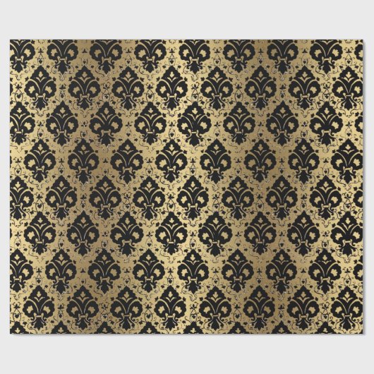Elegant  Black Gold Damask Cadeaupapier (Vlak)