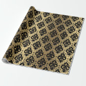 Elegant  Black Gold Damask Cadeaupapier (Uitgerold)