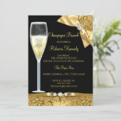 Elegant Black Gold Damask Champagne Brunch Invite Kaart (Staand voorkant)