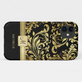 Elegant Black & Gold Damask met monogram Case-Mate iPhone Case (Achterkant (horizontaal))