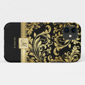 Elegant Black & Gold Damask met monogram Case-Mate iPhone Case (Achterkant (horizontaal))