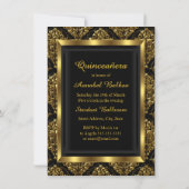 Elegant Black Gold Damask Quinceanera Invite Kaart (Achterkant)