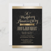 Elegant Black & Gold Damask Wedding Jubileum Kaart (Voorkant)