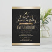 Elegant Black & Gold Damask Wedding Jubileum Kaart