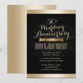 Elegant Black & Gold Damask Wedding Jubileum Kaart