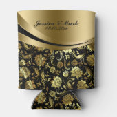 Elegant Black & Gold Damkers Decorative Stripes Blikjeskoeler (Achterkant)