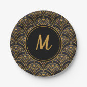 Elegant Black Gold Deco Art Patroonmonogram Papieren Bordje (Voorkant)