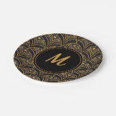 Elegant Black Gold Deco Art Patroonmonogram Papieren Bordje (Gekanteld)