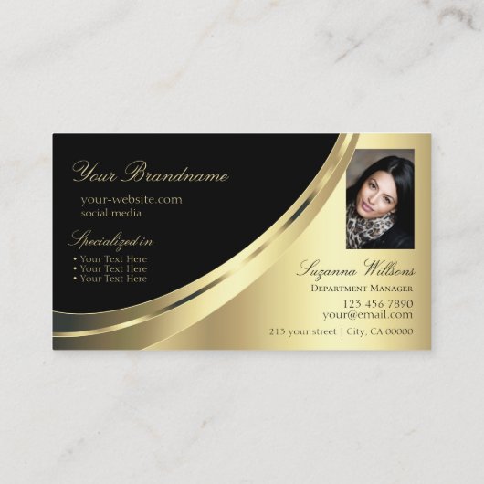 Elegant Black Gold Decor met monogram en foto Visitekaartje (Achterkant)