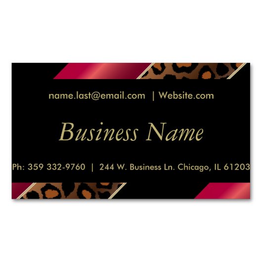 Elegant Black, Gold & Deep Red Leopard Stripes Visitekaartje Magneet (Voorkant)
