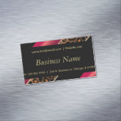 Elegant Black, Gold & Deep Red Leopard Stripes Visitekaartje Magneet (Voorbeeld)
