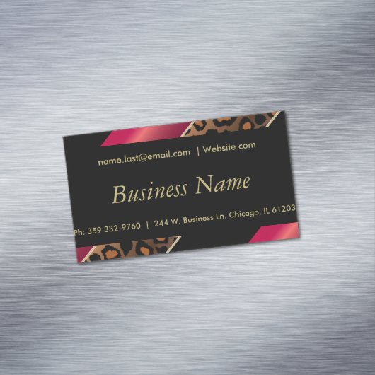 Elegant Black, Gold & Deep Red Leopard Stripes Visitekaartje Magneet (Voorbeeld)