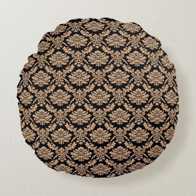 Elegant Black & Gold Demask Classic Design Rond Kussen (Voorkant)