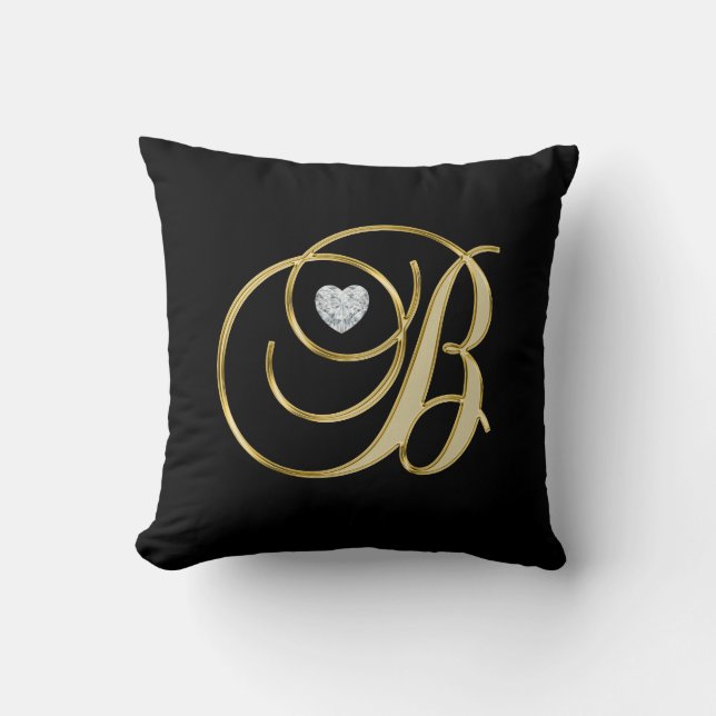 Elegant Black Gold Design Monogram Letter 'B' Kussen (Voorkant)