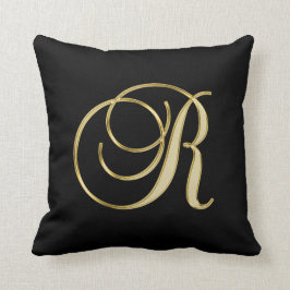 Elegant Black Gold Design Monogram Letter 'R' Kussen
