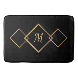 Elegant Black Gold Diamond Geometric Monogram Badmat