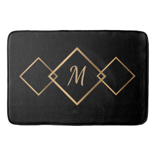 Elegant Black Gold Diamond Geometric Monogram Badmat