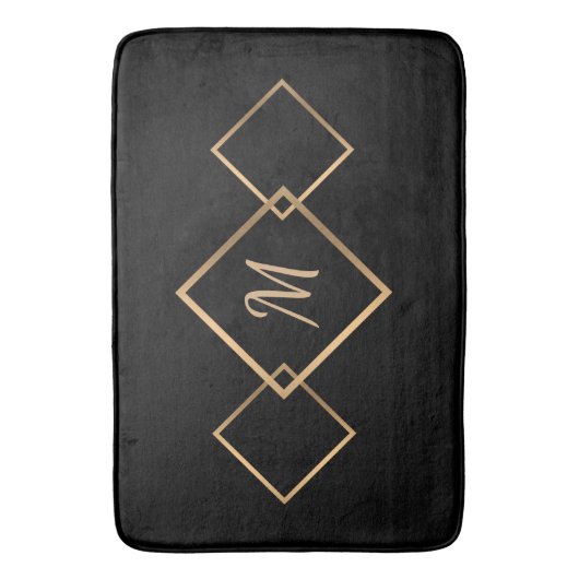 Elegant Black Gold Diamond Geometric Monogram Badmat (Voorkant Verticaal)
