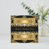Elegant Black Gold Diamond Jewel Birthday Party Kaart (Staand voorkant)