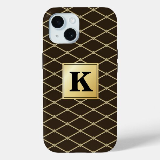 Elegant Black Gold Diamond Pattern Monogram Case-Mate iPhone Case (Achterkant)