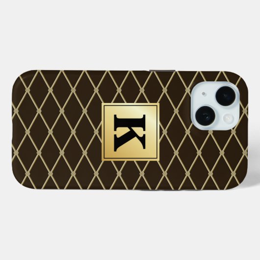 Elegant Black Gold Diamond Pattern Monogram Case-Mate iPhone Case (Achterkant (horizontaal))