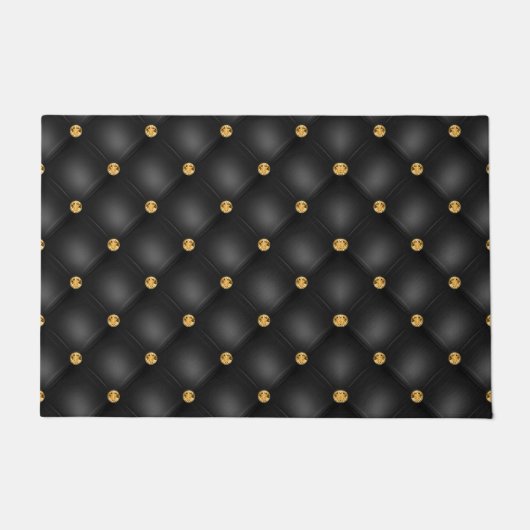 Elegant Black Gold Diamond Tufed Doormat Deurmat (Voorkant)