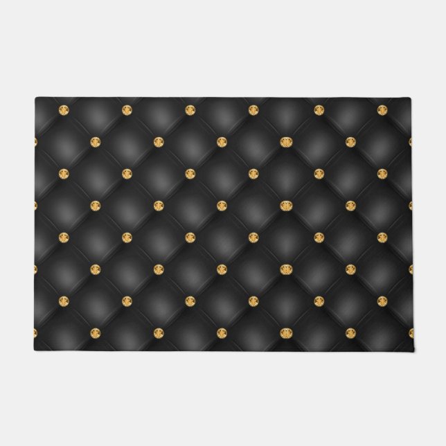 Elegant Black Gold Diamond Tufed Doormat Deurmat (Voorkant)