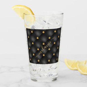 Elegant Black Gold Diamond Tufed Jouw naam Glass Glas