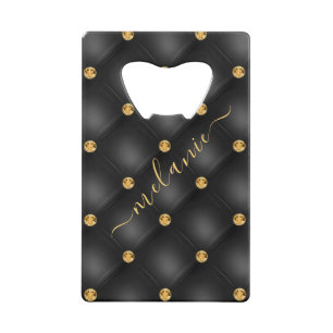 Elegant Black Gold Diamond Tufted Luxury Jouw naam Creditkaart Flessenopener