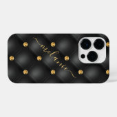 Elegant Black Gold Diamond Tufted Luxury Jouw naam iPhone Hoesje (Achterkant horizontaal)