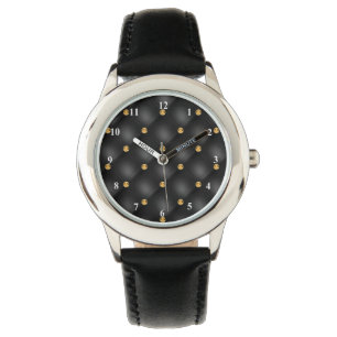 Elegant Black Gold Diamond Tufted Watch Horloge