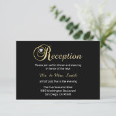 Elegant Black Gold Diamond Wedding Reception Card Informatiekaartje (Staand voorkant)