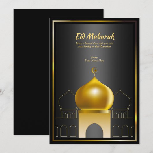 Elegant Black | Gold Dome Ramadan Wenskaart Kaart (Voorkant / Achterkant)
