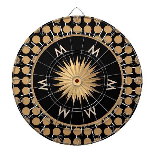 Elegant Black Gold Dot Pattern Monogram Dartbord (Voorkant)