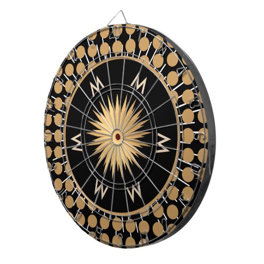 Elegant Black Gold Dot Pattern Monogram Dartbord (Voorkant Rechts)