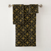 Elegant Black Gold Dotted Flower Tile Pattern Bad Handdoek (Insitu)