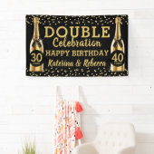 Elegant Black & Gold Double Birthday Party Spandoek (Insitu)