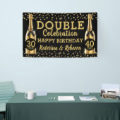 Elegant Black & Gold Double Birthday Party Spandoek (Beurs)