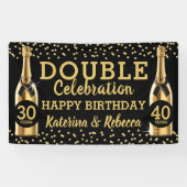 Elegant Black & Gold Double Birthday Party Spandoek (Horizontaal)