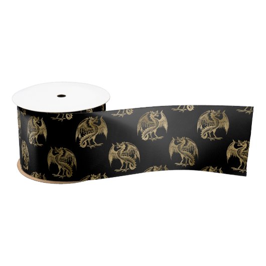 Elegant Black Gold Dragon Satin Ribbon Satijnen Lint (Spoel)