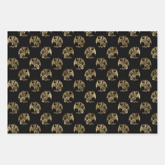 Elegant Black Gold Dragon Wrapping Paper Sheets (Voorkant)