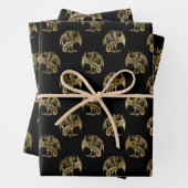 Elegant Black Gold Dragon Wrapping Paper Sheets (In situ)